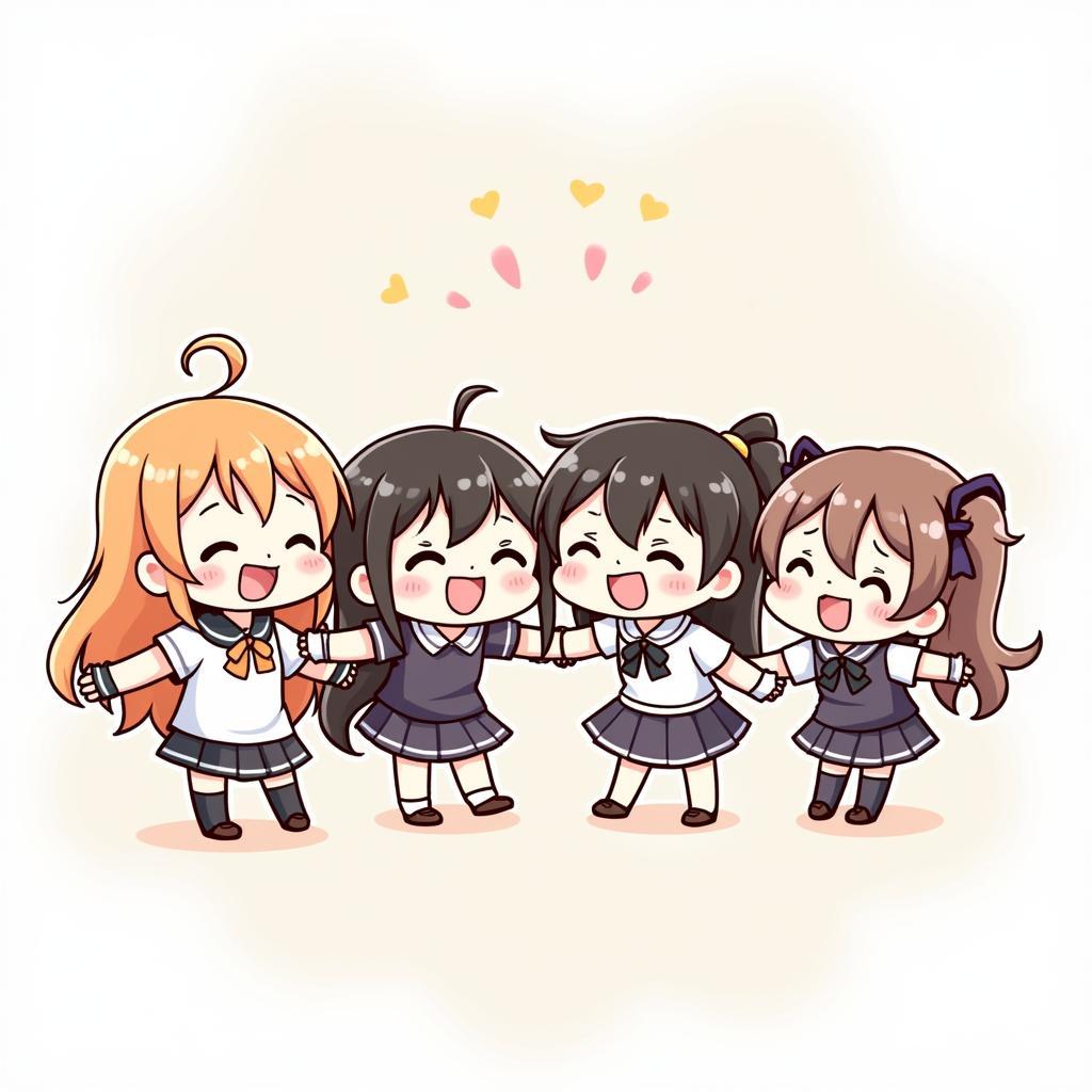 Hinh chibi cute nhom ban nu than thiet dang cuoi noi vui ve cung nhau